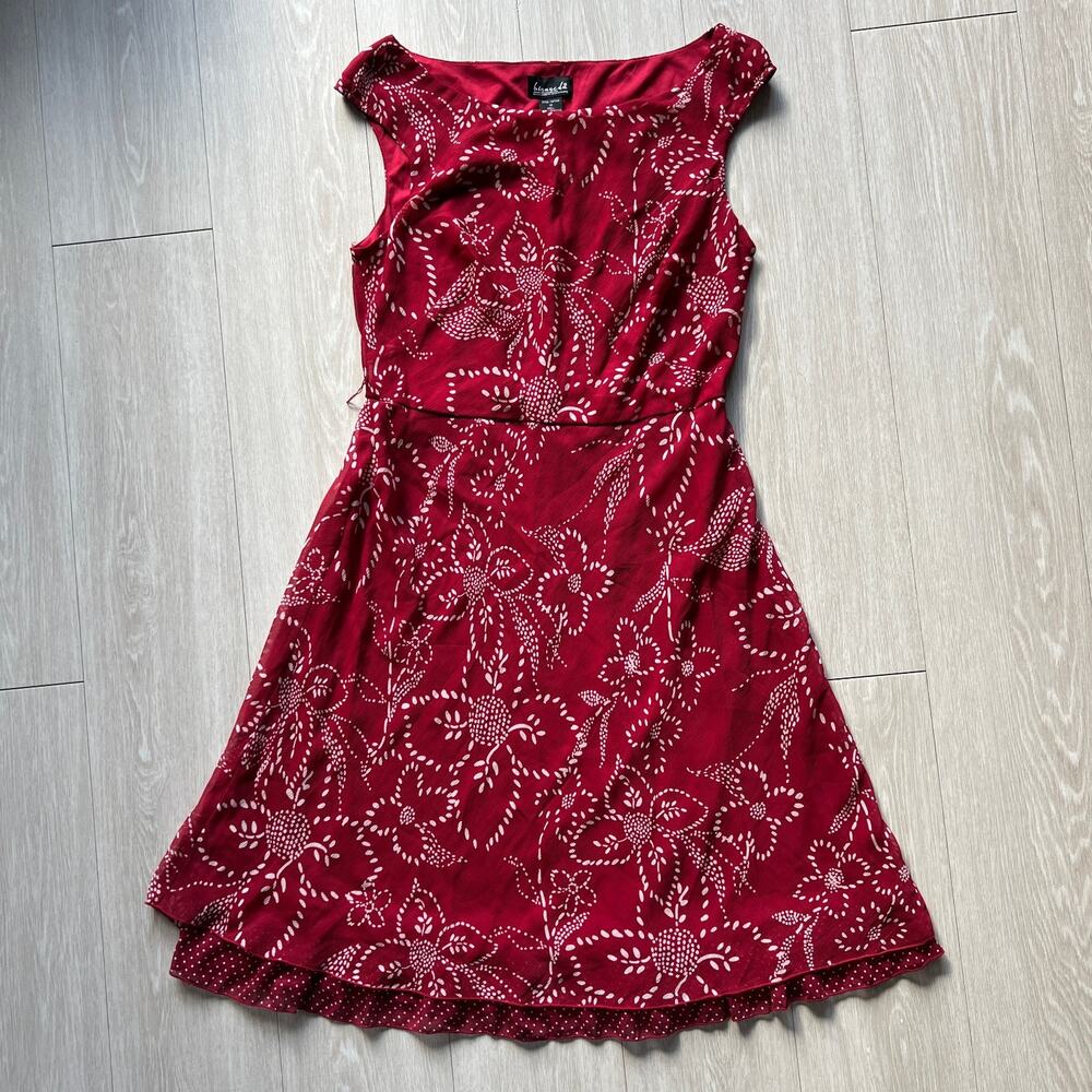 BIYAYCDA Dress Size 14 Red Floral Polkadot Hem